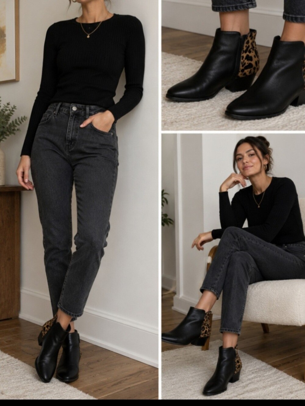 Women's Franco Sarto Black Leopard Print Ankle Boots & Booties US 8.5